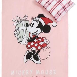 Jule sengetøj junior - 100x140cm - Minnie Mouse - Julemotiv Rosa- 100% bomuld