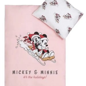 Jule sengetøj til baby 70x100 cm - Mickey og Minnie - Julemotiv Rosa - 100% bomuld