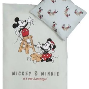 Jule sengetøj til baby 70x100 cm - Mickey og Minnie - Julemotiv i mintgrøn - 100% bomuld